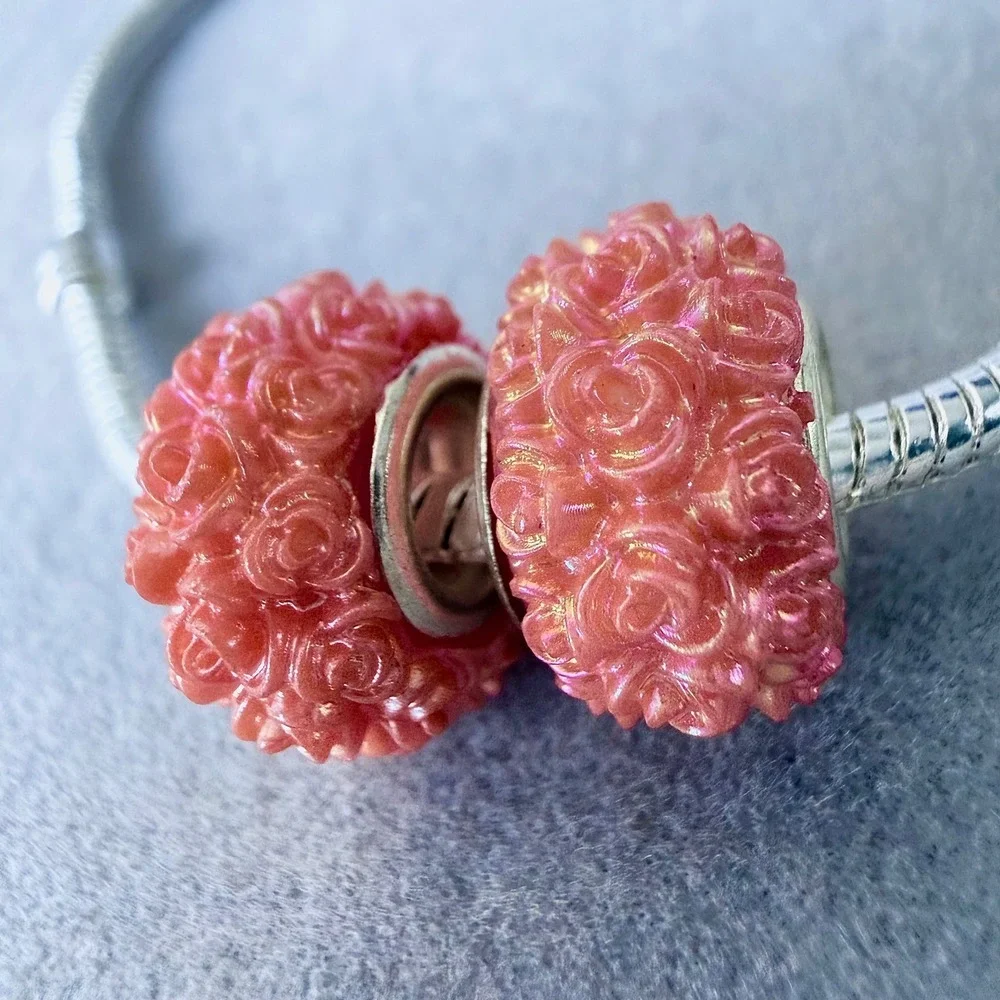 Set of 2 Orange Rose Floral Spacers Charms fits PANDORA